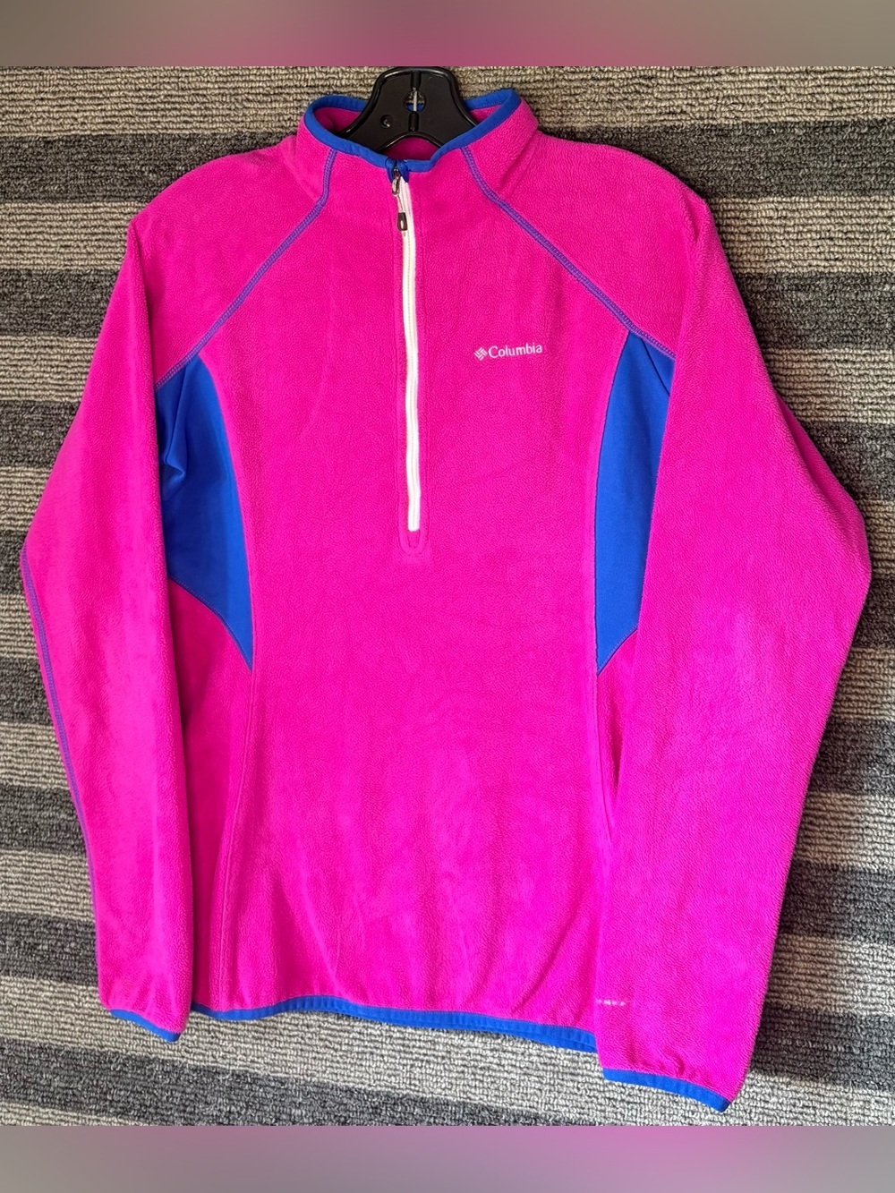 Columbia Omni-Heat Pink Quarter‑Zip Light Fleece Pullover Blue Panels Medium EUC